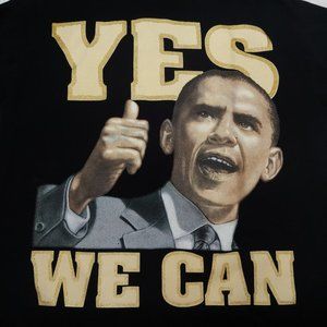 Barack Obama Yes We Can Mens XL T Shirt Black Graphic Gold Glitter USA President